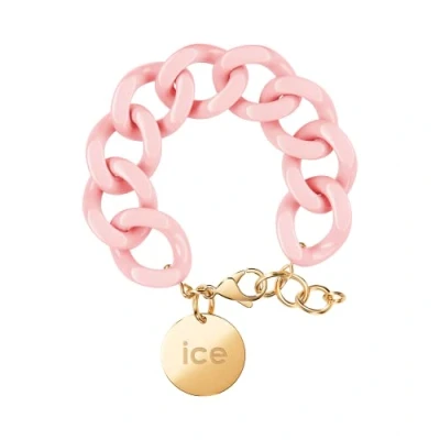 Abbildung von ICE Jewellery Chain bracelet Pink lady Kettenarmband mit rosafarbenen XL Maschen für Frauen, geschlossen einer goldenen Medaille (020358)