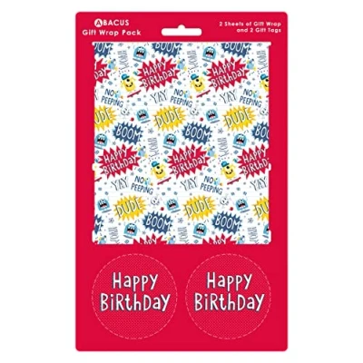Abbildung von Abacus Cards 08772A Geschenkpapier Set mit 2 Bögen und Etiketten, plastikfrei vollständig recycelbar