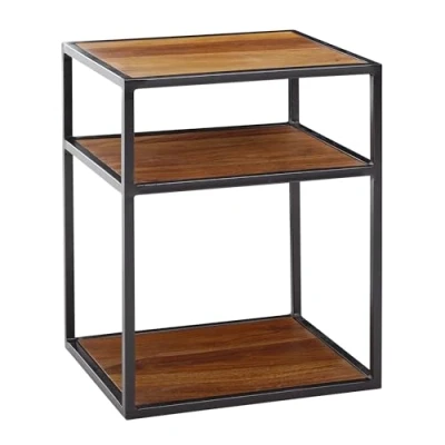 Abbildung von FINEBUY Nachttisch FB75805 (40x50x35 cm Sheesham Massivholz / Metall Modern), Nachtkonsole Boxspringbett, Beistelltisch Hoch