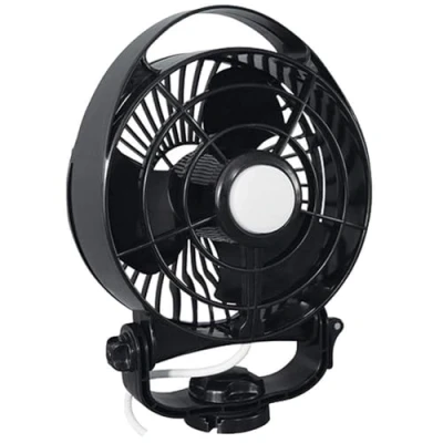 Abbildung von SEEKR by Caframo Maestro™ 12V Ventilator mit variabler Geschwindigkeit, Licht und montierbarer Fernbedienung. Schwarz. Hergestellt in Kanada.