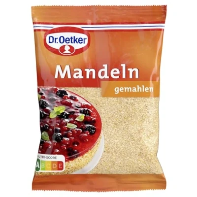 Abbildung von Dr. Oetker Mandeln gemahlen 5er Pack, 5 x 100 g, gemahlene süße zum Einbacken und Dekorieren von Gebäck, Torten &amp; Desserts, verzehrfertig, vegan
