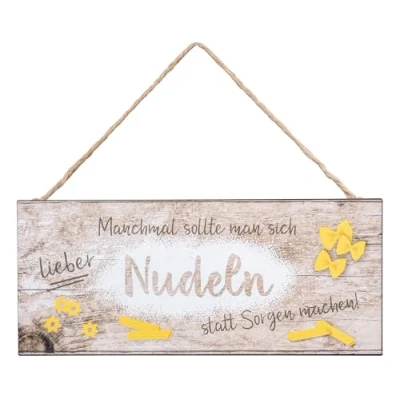 Abbildung von Levandeo® Metallbild, Schild L30cm Lieber Nudeln als Sorgen Spruch Metall Wandbild Wanddeko