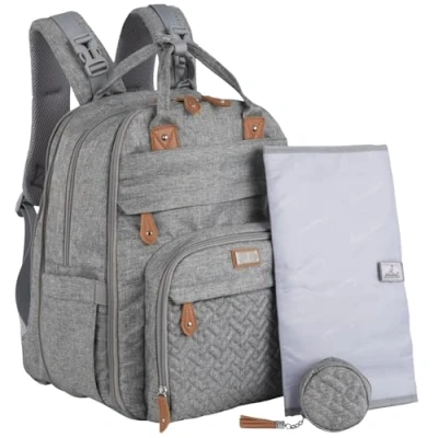 Abbildung von BabbleRoo Extra Große Wickelrucksack, Erweiterbare Babytasche mit bis zu 50% mehr Kapazität Reise Essentials Wickeltasche Wickelunterlage, Kinderwagenbefestigung &amp; Schnullertasche Unisex