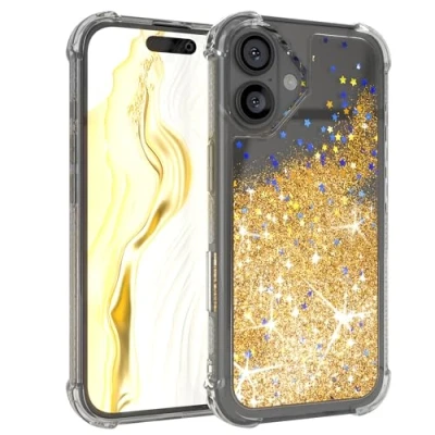 Abbildung von EAZY Case Glitzer Hülle kompatibel mit iPhone 16 Handyhülle für Apple Silikon leichtes Shiny Cover stoßfestes Phone als Fallschutz in Liquid Gold