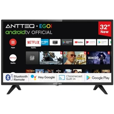 Abbildung von Antteq AG32H3 TV 32 Zoll(Fernseher 80cm) Smart TV, LED HD Ready, Voice Assistance,Bluetooth Triple Tuner(DVB C/S2/ T2),Play Store((DAZN/Netflix/Prime Video),WiFi