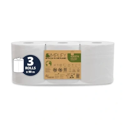 Abbildung von Papernet Simplify 420374 Centrefeed Carbon Neutral Handtuchrolle, 3 Rollen 90 m reines Zellulose Papier, 2 lagig, 450 Abrisse pro Rolle 19,6 x 20 cm