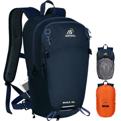 Abbildung von ONETOALL Wanderrucksack 20L Wasserdicht, Fahrradrucksack mit Helmnetz und Regenschutz, Tagesrucksack Abnehmbarem Bauchgürtel zum Radfahren Wandern Tagestour Sport Alltag