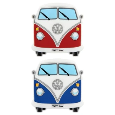 Abbildung von BRISA VW Collection Volkswagen T1 Bulli Bus Rubber Magnet Front, Kühlschrankmagnet, Magnete für Kühlschrank, Magnettafel, Whiteboard, Pinnwand (2er Set, Blau &amp; Rot)