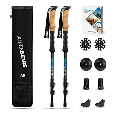 Abbildung von Alpen Bears Wanderstock Carbon mit Echtkorkgriff inkl. Aufsätze, Trekkingstöcke Walking Stöcke Bergsport Aspalt Schnee Kies
