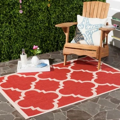 Abbildung von SAFAVIEH Spalier Teppich für Drinnen &amp; Draussen Courtyard Collection, Kurzer Flor, Rot, 201 X 290 cm