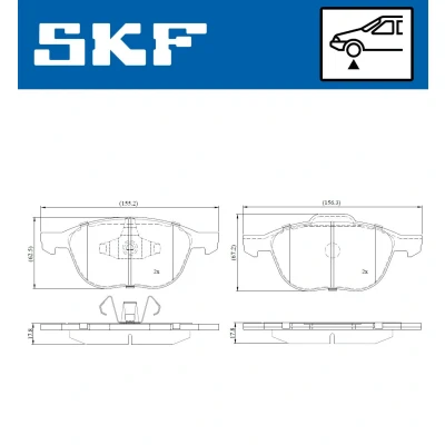 Abbildung von SKF VKBP 80262 Bremsbelagsatz nicht für Verschleißwarnanzeiger vorbereitet VOLVO: V40 Schrägheck, Kasten / Schrägheck