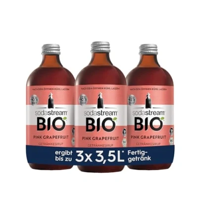 Abbildung von SodaStream Sirup 3x BIO Pink Grapefruit, 1x Flasche ergibt 3,5 Liter Fertiggetränk, Sekundenschnell zubereitet und immer frisch, 500 ml