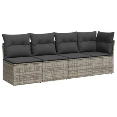 Abbildung von vidaXL Loungesofa Gartensofa mit Kissen 4 Sitzer Grau Poly Rattan, 1 Teile
