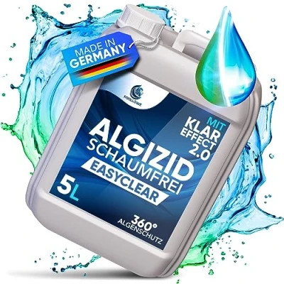 Abbildung von PoolLöwe® Algenvernichter Pool mit Klareffekt 2.0 und [360 Algenschutz] Algizid für flüssig 5L Maximaler Algenschutz Schwimmbad &amp; Whirlpool Algenfrei Algenmittel Algezid Poolklar