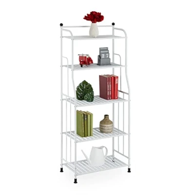 Abbildung von Relaxdays Standregal, Stahl, HxBxT: 133 x 56 28 cm, Regal Küche &amp; Bad, 5 Gitterablagen, Metallregal stehend, weiß, 1 Stück
