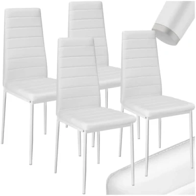 Abbildung von tectake® 4er Set eleganter ergonomischer Stuhl mit hoher Rückenlehne, Esszimmerstühle, Küchenstühle, Stühle für Esstisch, Esszimmer, Dining Table oder Vorzimmer Möbel gepolstert weiß