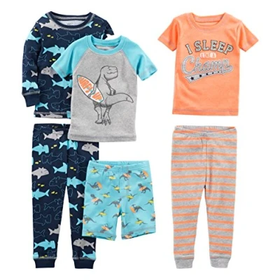 Abbildung von Simple Joys by Carter&#039;s Baby Jungen 6 Piece Snug Fit Cotton Pajama Set Pyjamaset, Dinosaurier/Haifisch/Streifen/Surfer, 12 Monate (3er Pack)