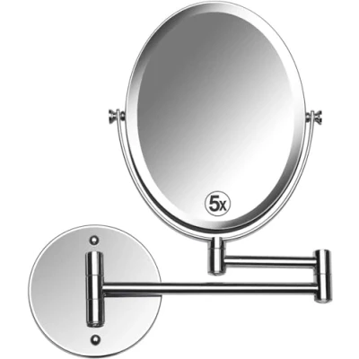 Abbildung von Kosmetikspiegel Wandmontage Wand Schminkspiegel 5 Fach &amp; Einfach, Ovaler Wandspiegel Silber, Rasierspiegel mit Vergrößerung, Wall Mounted Bathroom Mirror for Makeup and Shaving, 15x22 cm
