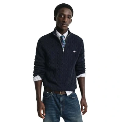 Abbildung von GANT Cable HALF Strickpullover, Herren, Größe: Large, Evening blue