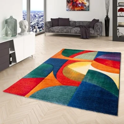 Abbildung von Designer Teppich Maui Modern Petrol Grün Moderner mit Konturenschnitt und trendigem Muster Perfekt für Wohnzimmer, Esszimmer