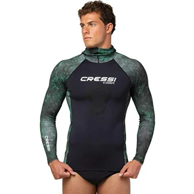 Abbildung von Cressi Unisex Adult Cobia Hunter Rash Guard Shirt mit Kapuze für Wassersportarten und Brustbeinschutz, Camo blau, S