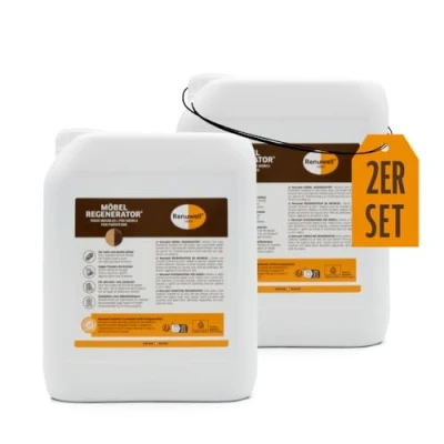 Abbildung von Renuwell Möbel Regenerator, 2x 5 Liter Intensive Pflege und Regeneration für Holzmöbel Oberflächen, entfernt Wasserflecken, Kratzer &amp; Hitze Ringe, Schweizer Qualitätsprodukt