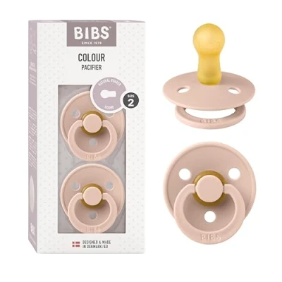 Abbildung von BIBS Colour Schnuller 2er Pack, BPA frei, Kirschform Nippel. Naturkautschuk/Latex, Hergestellt in Dänemark. Größe 2 6+ Monate Blush/Blush