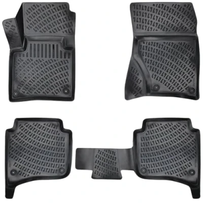 Abbildung von Rizline Passgenau 3D Fussmatten Auto Kompatibel mit Volkswagen Touareg 2 Gen 2010 2015 Zubehör 1. und 2. Reihe Gummimatten Autos TPE Allwetter Geruchlos rutschfest Vorne Hinten Schwartz
