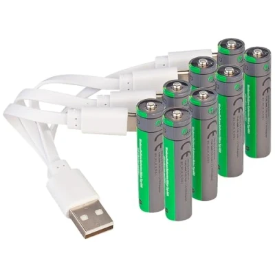 Abbildung von tka Köbele Akkutechnik AAA Akkus: 8er Set wiederaufladbare Batterien Typ AAA, 800 mWh, Laden per USB (AAA Akkus USB, mit Anschlüssen)