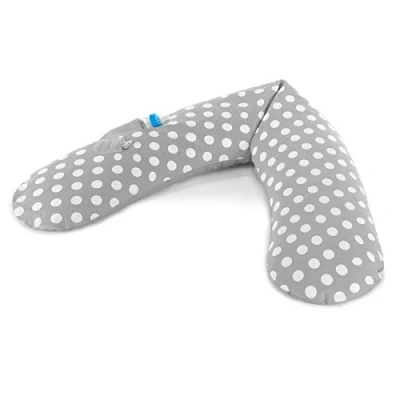 Abbildung von Das Original Theraline Stillkissen 190 cm Mikroperlen Füllung inklusive Bezug Indie Dots grau mit Taschen