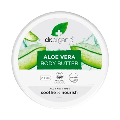 Abbildung von Dr Organic Aloe Vera Körperbutter, Beruhigend, Feuchtigkeitsspendend, Für alle Hauttypen, Natürlich, Vegan, Tierversuchsfrei, Paraben &amp; SLS frei, Bio, 200ml