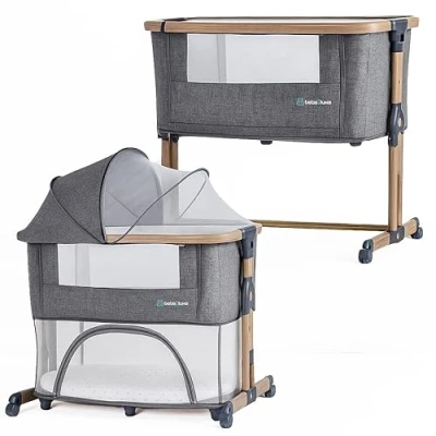 Abbildung von bebe2luxe Leo : 4 in1 Baby Bett ab Geburt bis 15 kg, Zustellbett 5 Höhenverstellung, mit Matratze/Faltbare Seitenwand/Räder, Netzgewebe Kinderbett, Laufgitterfunktion,… (Grau)