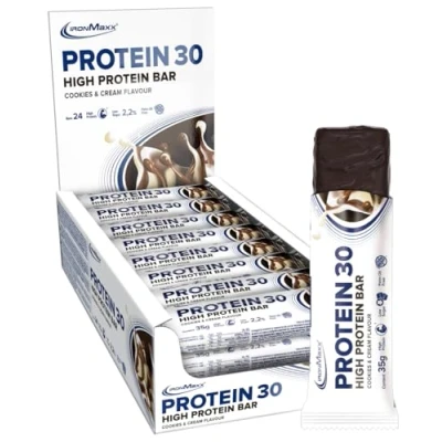 Abbildung von IronMaxx Protein 30 Eiweißriegel Cookies and Cream, 24 x 35g palmölfreier und glutenfreier Proteinriegel mit Vitaminen für zuckerreduzierte Low Carb Ernährung geeignet