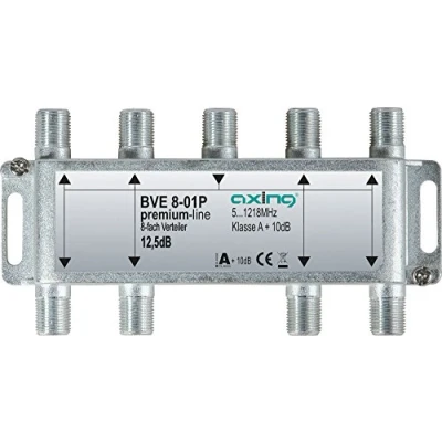 Abbildung von Axing BVE 8 01P fach Verteiler Kabelfernsehen CATV Multimedia DVB T2 Klasse A+, 10dB, 5 1218 MHz metall