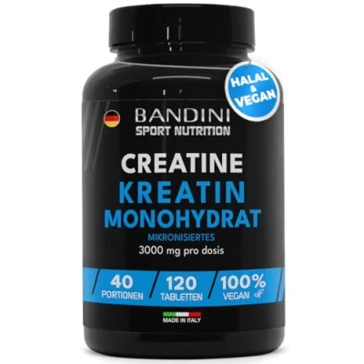 Abbildung von Bandini® Creatin Monohydrat 3000mg Ultra reines mikronisiertes Kreatin pro Dosis Halal &amp; Vegan Mit Mesh Faktor 200 Training Sport 120 Tabletten (Alternative zu Kapseln)