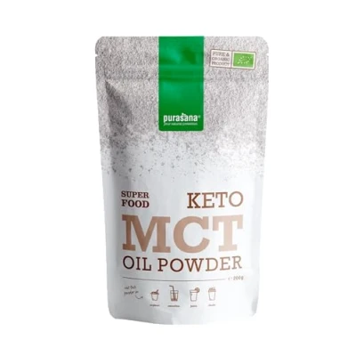 Abbildung von Veganes MCT Öl Pulver Bio 200g, keto tauglich. Wandelt Fette in Energie um, dient als Brennstoff für den Körper