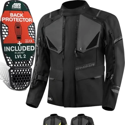 Abbildung von SHIMA RUNNER Motorrad Jacke Herren mit Protektoren AIRFORCE Rückenprotektor Schutzjacken Schulter Protektor Ellbogen Textiljacke Wasserdicht Protektorenjacke Stadt (Männer, Schwarz, M)