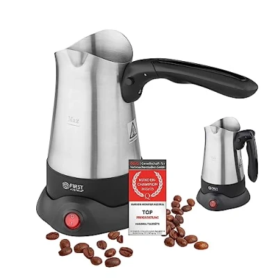 Abbildung von TZS FIRST AUSTRIA Kaffeebereiter Elektrischer Türkischer Kaffeekocher, mit ausklappbarem Handgriff, 300ml, 800W, Mokkakocher, Espressokocher &amp; Wasserkocher, Edelstahl