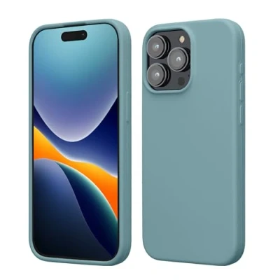 Abbildung von kwmobile Hülle für das iPhone 15 Pro Max Silikon Handy Case stoßfeste Handyhülle mit weicher Oberfläche Antique Stone