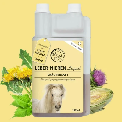 Abbildung von Annimally Leber Nieren Liquid für Pferde 1000ml Kräutersaft mit Mariendistel &amp; Artischocke die Nierensaft einen gesunden Stoffwechsel beim Pferd