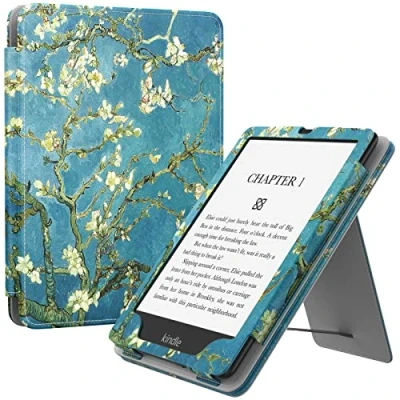 Abbildung von MoKo Hülle Kompatibel mit Kindle Paperwhite 11. Generation 2021, Slim PU Tablet Schutzhülle Auto Schlaf/Aufwach Handschlaufe für 6,8 Zoll Signature Edition, Aprikose Blume