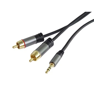 Abbildung von PremiumCord Stereo Klinke auf Cinch HQ Kabel, Klinkenstecker 3,5mm 2xCINCH Stecker, Für Digitalkamera TV Handys MP3 HiFi, Geschirmt, Metallverbinder, M/M, Länge 1,5m