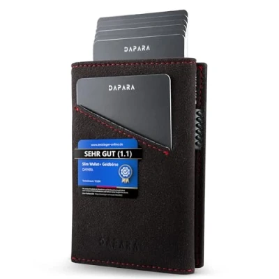 Abbildung von DAPARA Slim Wallet mit Münzfach &amp; RFID Schutz Geldbörse Herren klein Portmonee Kartenetui für 12 Karten Smart for Men Geldbeutel Kreditkartenetui Microfiber