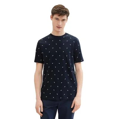 Abbildung von TOM Tailor Denim MIT Allover Tshirt print, Herren, Größe: XL, Navy white mini leaf print