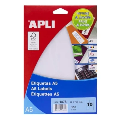Abbildung von Apli Lables A5 Print &amp; Write 42 x 75 mm Weiß 170pieza (S) Selbstklebende Etikette (weiß, A5, 74,6 mm, 190 125 6 170 Stück (S))