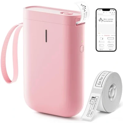 Abbildung von NIIMBOT D11 Etikettendrucker Tragbarer Aufkleberdrucker, Wireless Technologie und 1 Rolle Starter Etikettenpapier für Heim Büroorganisation (Rosa)