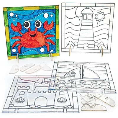Abbildung von Baker Ross FC786 Strand Sonnenfänger Bastelset 5 Stück, Buntglas Effekt für Kinder zum Bemalen, Basteln und Ausstellen, Mittel