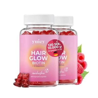 Abbildung von YUICY Biotin Haar Gummibärchen Extrem Leckere &amp; Zuckerfreie Vitamine Hair Growth Gummies Hochdosiert für Haut Haare Nägel Glow hergestellt laborgeprüft in Deutschland 120 St.