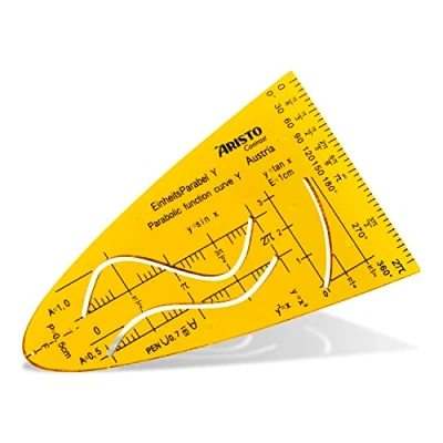Abbildung von Aristo AR5012 Schablone Einheitsparabel y (Präzisionsschablone mit Tuschenoppen, Polystyrol Kunststoff) orange transparent