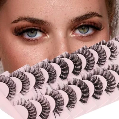 Abbildung von False Eyelashes Russian Strip Lashes D Curl 3D Fake Natural Wispy Fluffy Volumn 16MM Faux Mink Eye Reusable Handmade 10 Pairs Pack (5 Styles Mix)